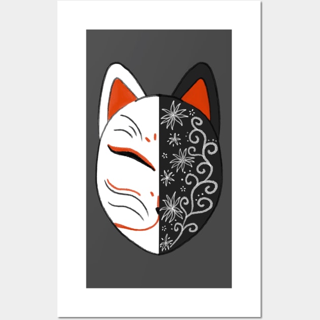 Japanese White Fox God Mask Art Samurai Kimono Ninja Anime Logo Wall Art by Marinaaa010